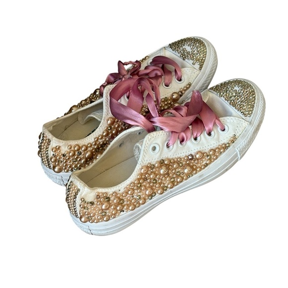 Converse Pearl Bling Low Top Womens Sneakers Size 7 Wedding Fancy - Picture 10 of 12